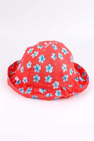 Coral Flower Patterned Frilly Girls Bucket Hat