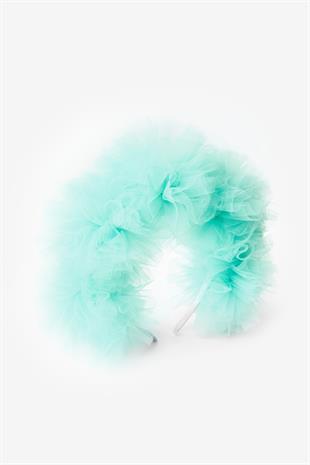 Mint  Tül Ponponlu Kız Çocuk Taç