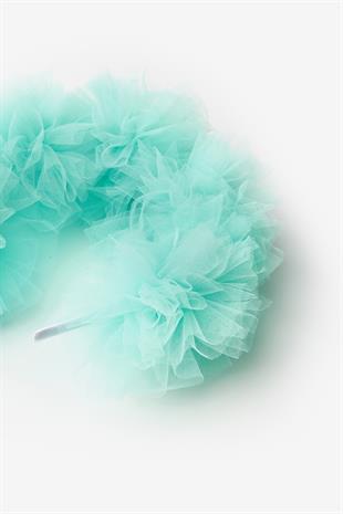 Mint  Tül Ponponlu Kız Çocuk Taç