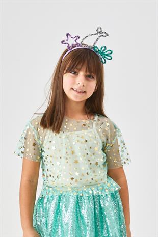Mint  Yıldız Baskılı Kız Çocuk Tül Crop