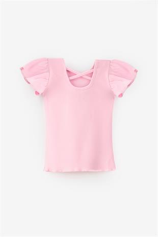 Pembe  Arkası Çapraz Biyeli Kız Çocuk Tişört - Julie