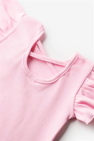 Pembe  Arkası Çapraz Biyeli Kız Çocuk Tişört - Julie