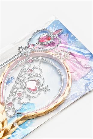 Pembe  Elsa Model Kız Çocuk Asa Taç Set