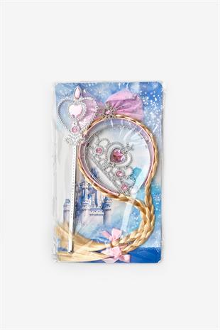 Pembe  Elsa Model Kız Çocuk Asa Taç Set