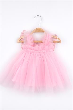 Pembe Kelebek Kanat Detaylı Kız Bebek Elbise - Essie