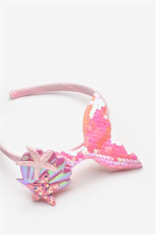 Pembe  Payetli Deniz Kızı Figürlü Kız Çocuk Taç