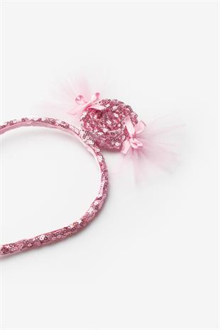 Pembe  Pullu Şeker Figürlü Kız Çocuk Taç