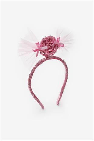 Pembe  Pullu Şeker Figürlü Kız Çocuk Taç