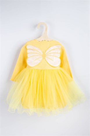 Sarı Kelebek Kanatlı Kız Çocuk Elbise - Butterfly
