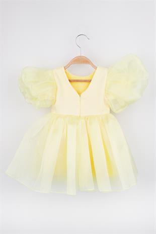 Sarı Taçlı Organze Kız Çocuk Elbise - Carlene