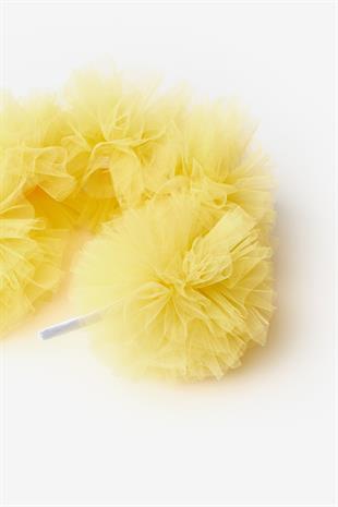 Sarı  Tül Ponponlu Kız Çocuk Taç