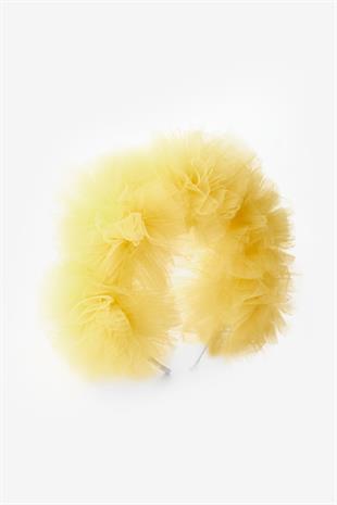 Sarı  Tül Ponponlu Kız Çocuk Taç