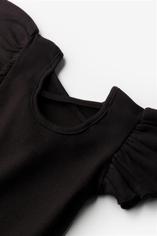 Siyah  Arkası Çapraz Biyeli Kız Çocuk Tişört - Julie