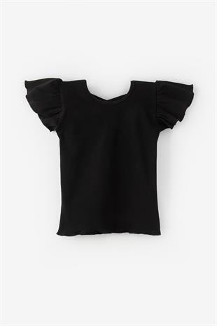 Siyah  Arkası Çapraz Biyeli Kız Çocuk Tişört - Julie