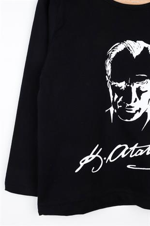 Siyah  Atatürk Baskılı Kız Çocuk Tişört