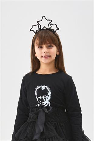 Siyah  Atatürk Baskılı Kız Çocuk Tişört