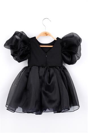 Siyah Taçlı Organze Kız Çocuk Elbise - Carlene