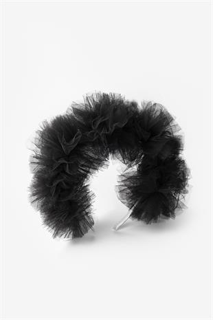 Siyah  Tül Ponponlu Kız Çocuk Taç