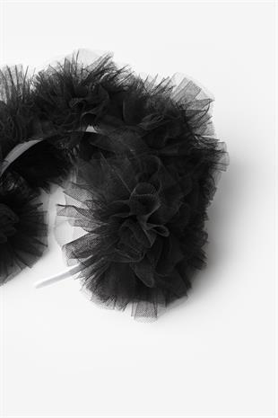 Siyah  Tül Ponponlu Kız Çocuk Taç