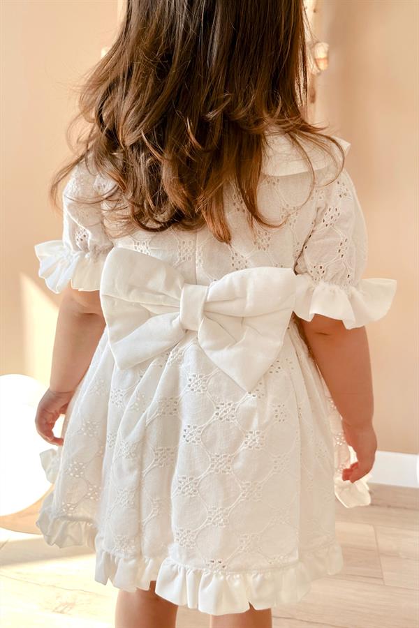 Beyaz Bebe Yakalı Fisto Kız Çocuk Elbise - Greta