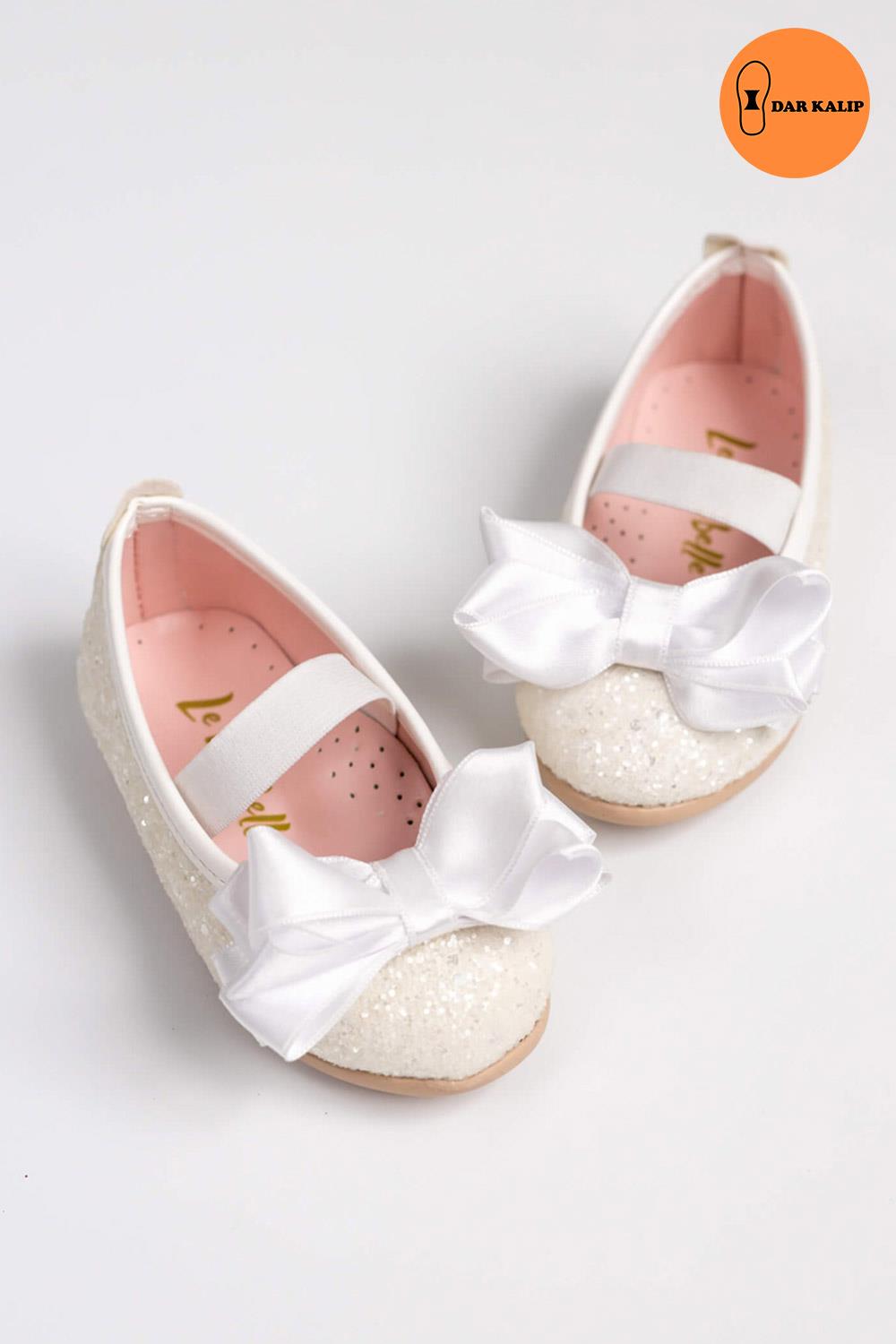 Beyaz Fiyonklı Simli Kız Çocuk AyakkabıLM660 | Le Mabelle