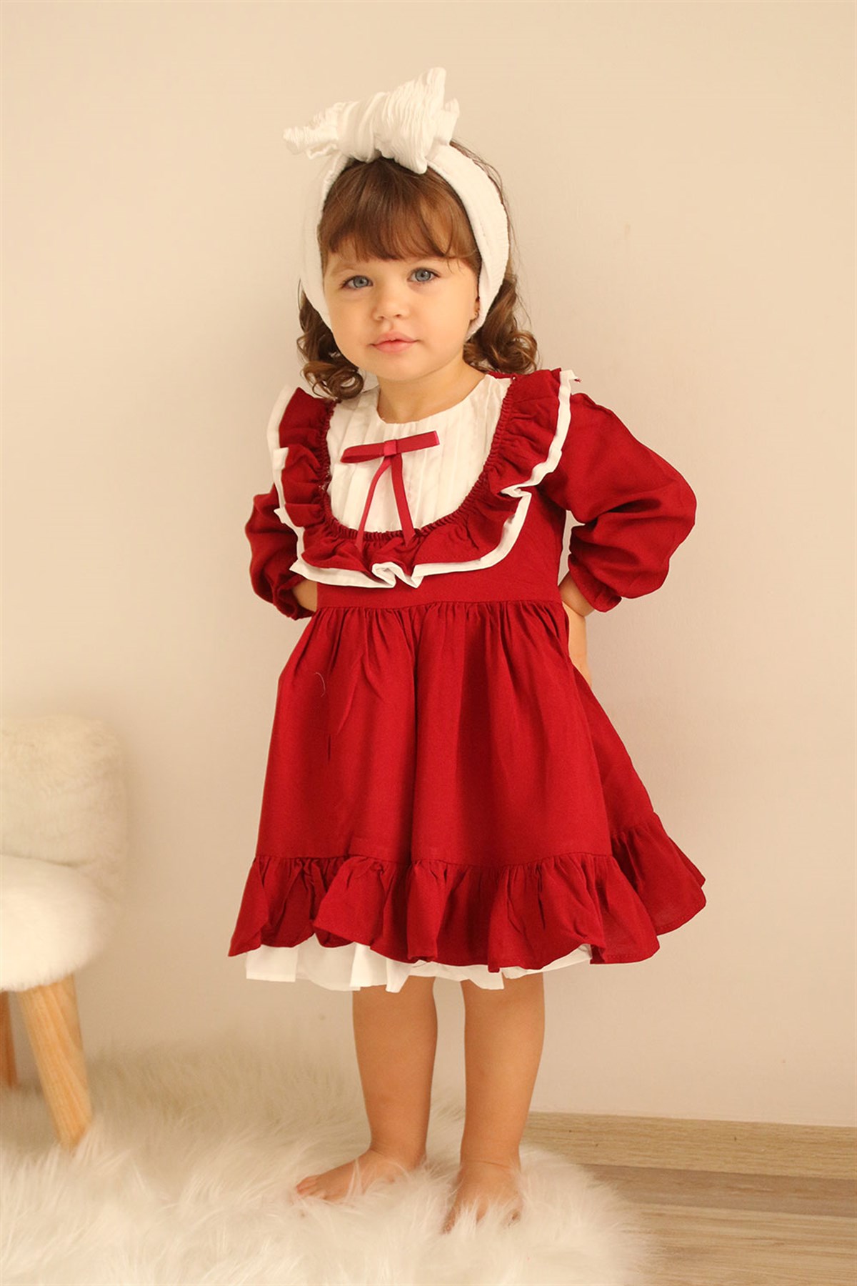Bordo Vintage Kız Çocuk Elbise - SilviaLM657 | Le Mabelle