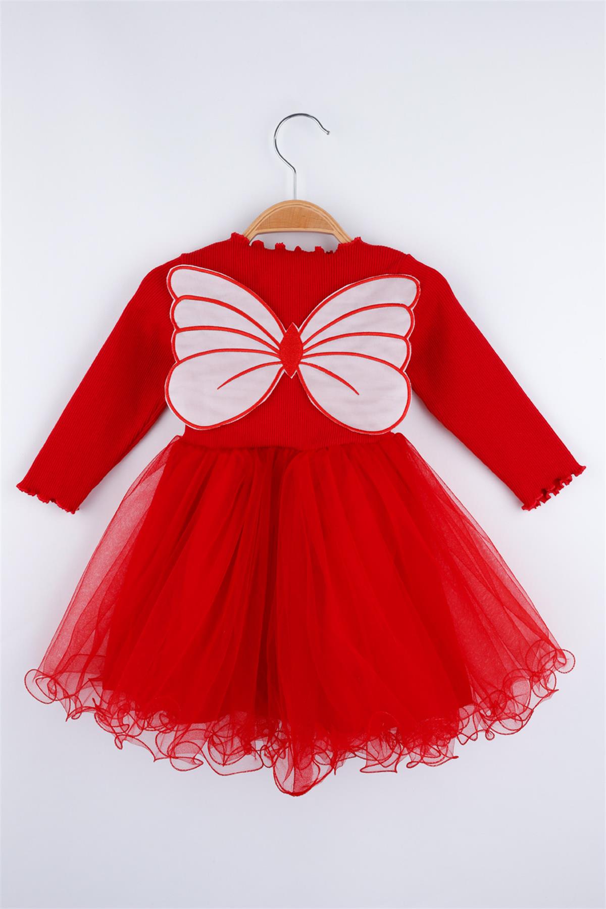 Kırmızı Kelebek Kanatlı Kız Çocuk Elbise - ButterflyLM719 | Le Mabelle
