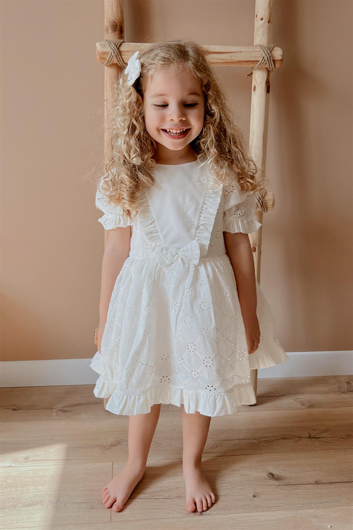 Kısa Kollu Beyaz Fisto Kız Çocuk Elbise - VickyLM344VICKY | Le Mabelle