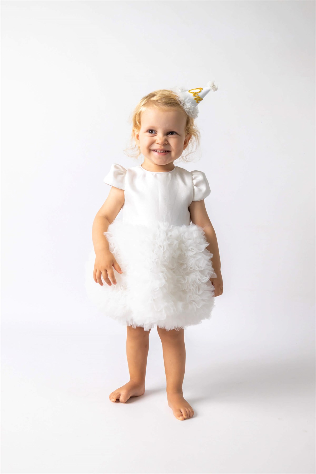 Kısa Kollu Beyaz Tütülü Bebek Prenses Elbise - Lina | Le Mabelle