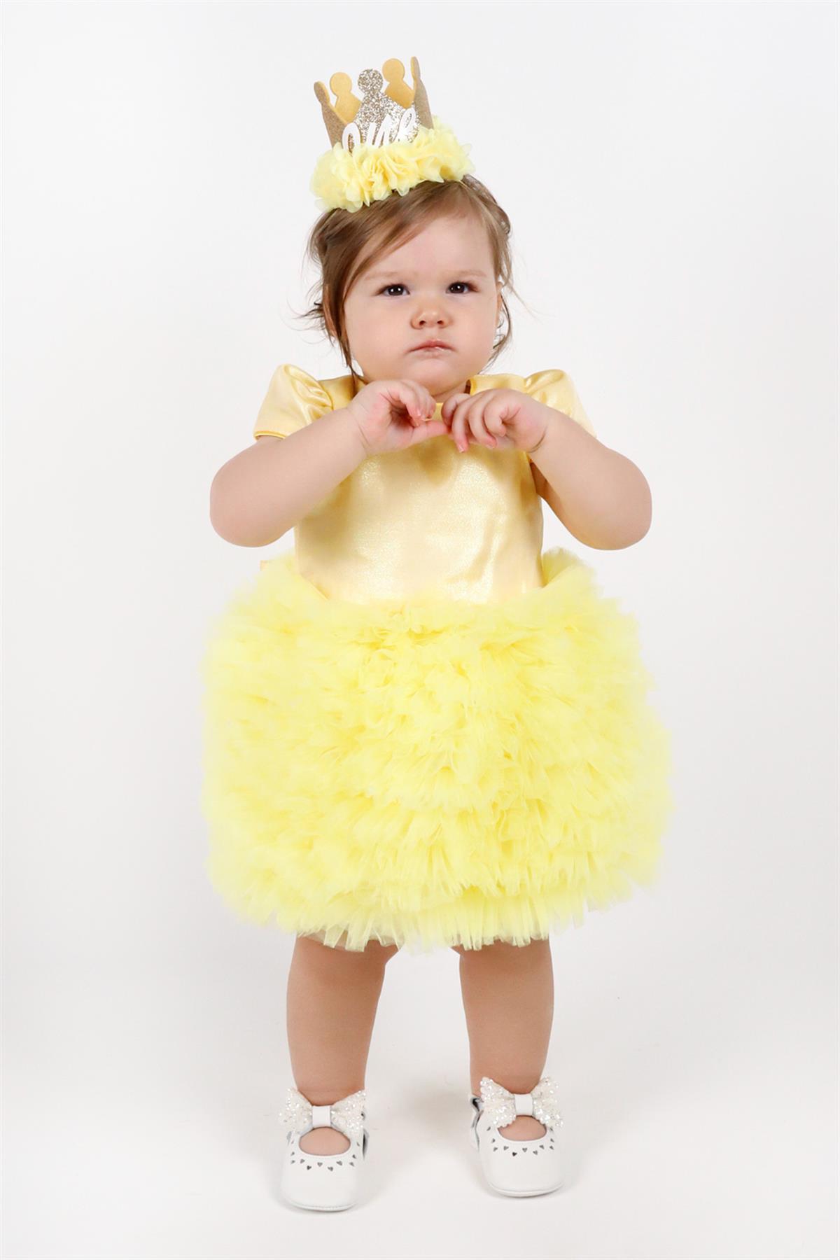 Kısa Kollu Sarı Tütülü Bebek Prenses Elbise - LinaLM100LINA | Le Mabelle
