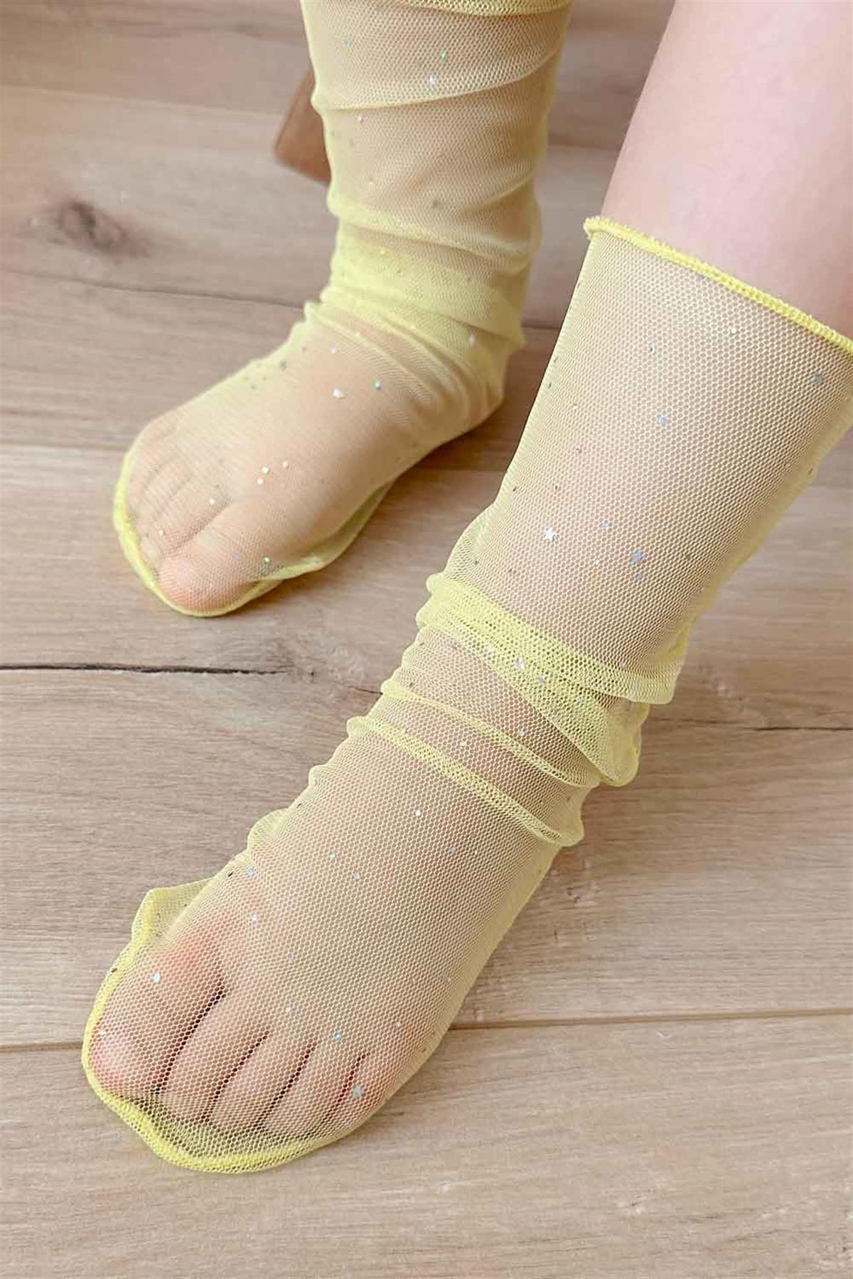 Küçük Sim Detaylı Sarı Kız Çocuk Tül ÇorapLM888 | Le Mabelle