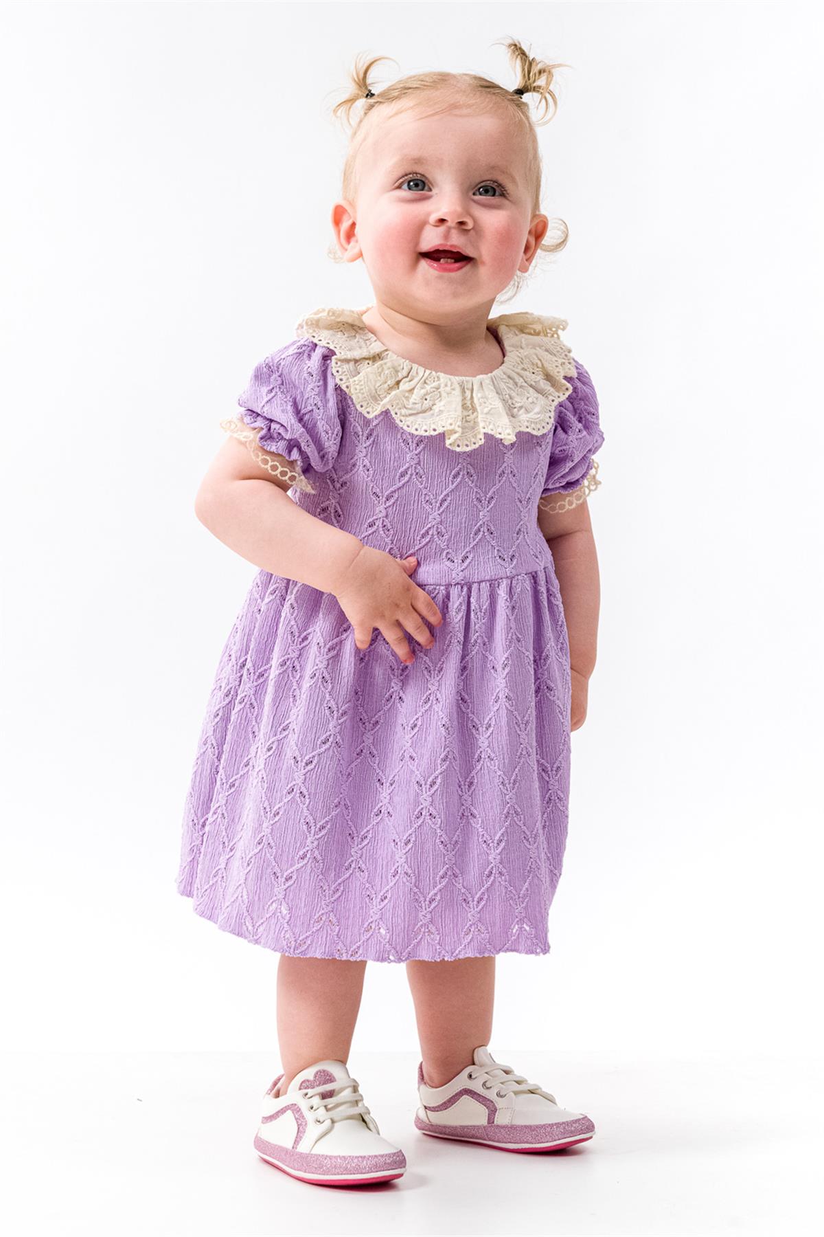 Lila Fisto Yakalı Brode Kız Bebek Elbise - HollyLM1206 | Le Mabelle