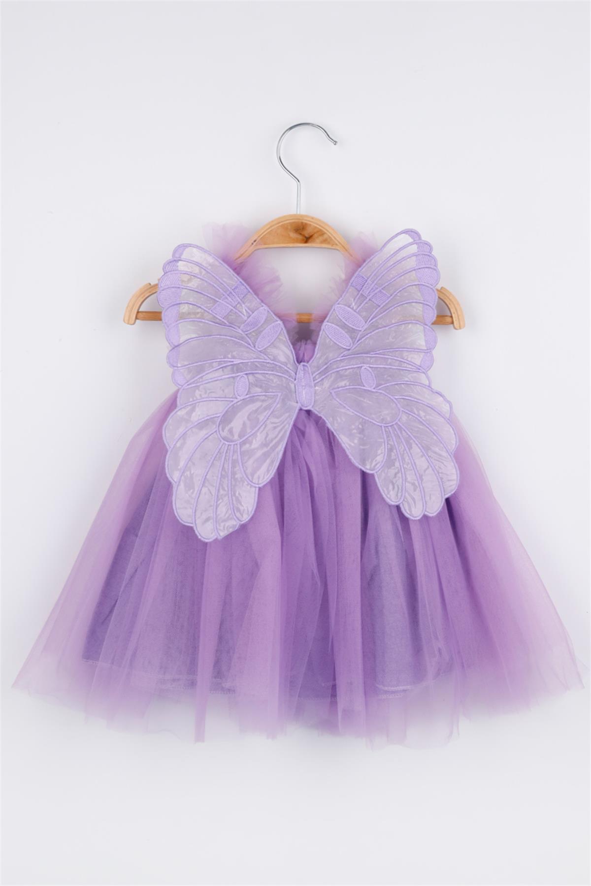 Lila Kelebek Kanat Detaylı Kız Bebek Elbise - EssieLM1134 | Le Mabelle