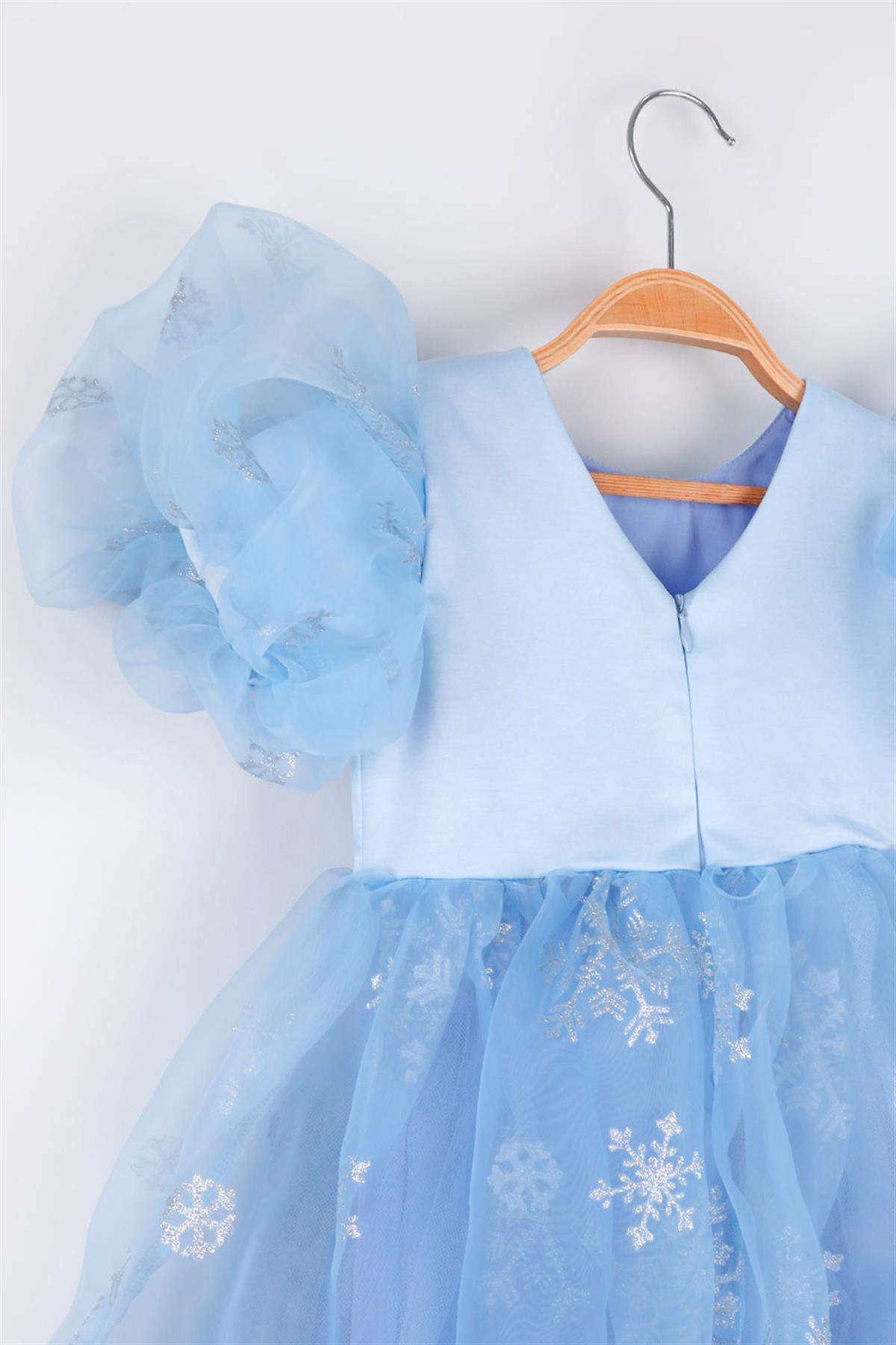 Mavi Yıldızlı Tül Etekli Kız Çocuk Elbise - Elsa