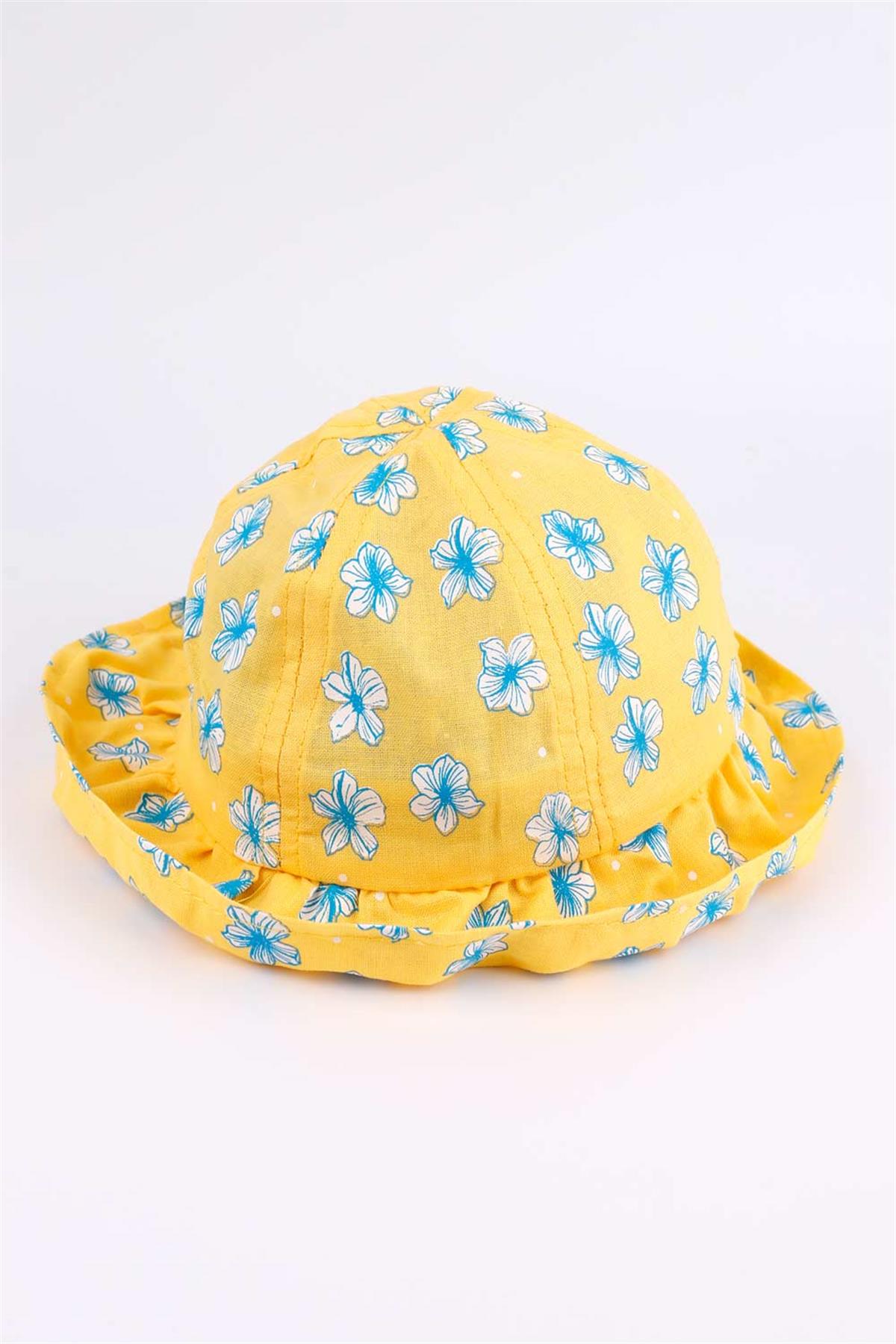 Sarı Çiçek Desenli Fırfırlı Kız Çocuk Bucket Şapka LM1243 | Le Mabelle