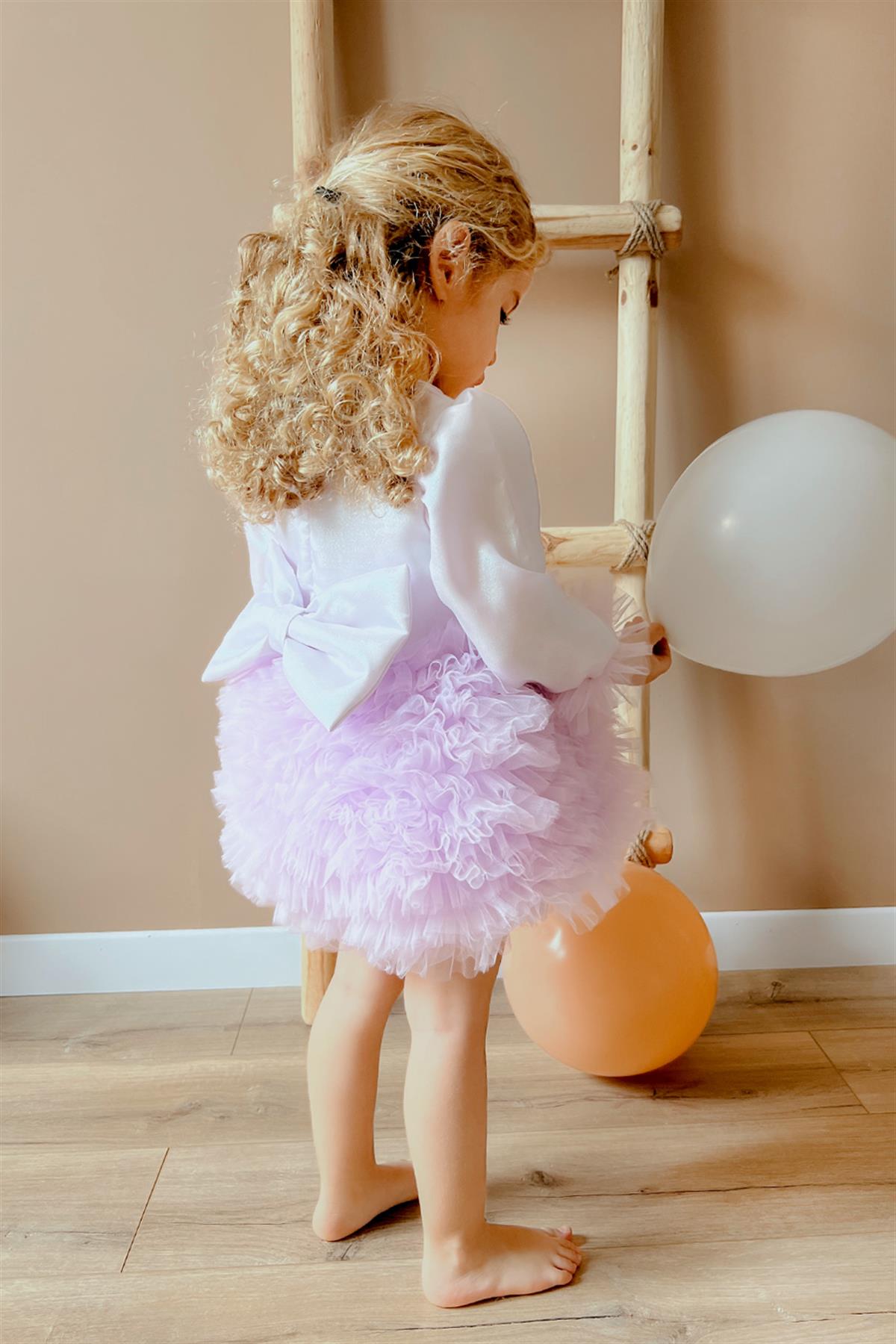 Uzun Kollu Lila Tütülü Kız Bebek Prenses Elbise - AselLM913 | Le Mabelle