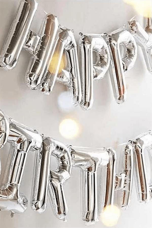 Gümüş Happy Birthday Balon Set