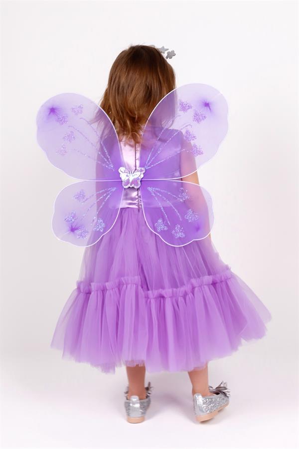 Kelebek Kanat Detaylı Lila Tül Etekli Kolsuz Kız Çocuk Elbise - Papillo