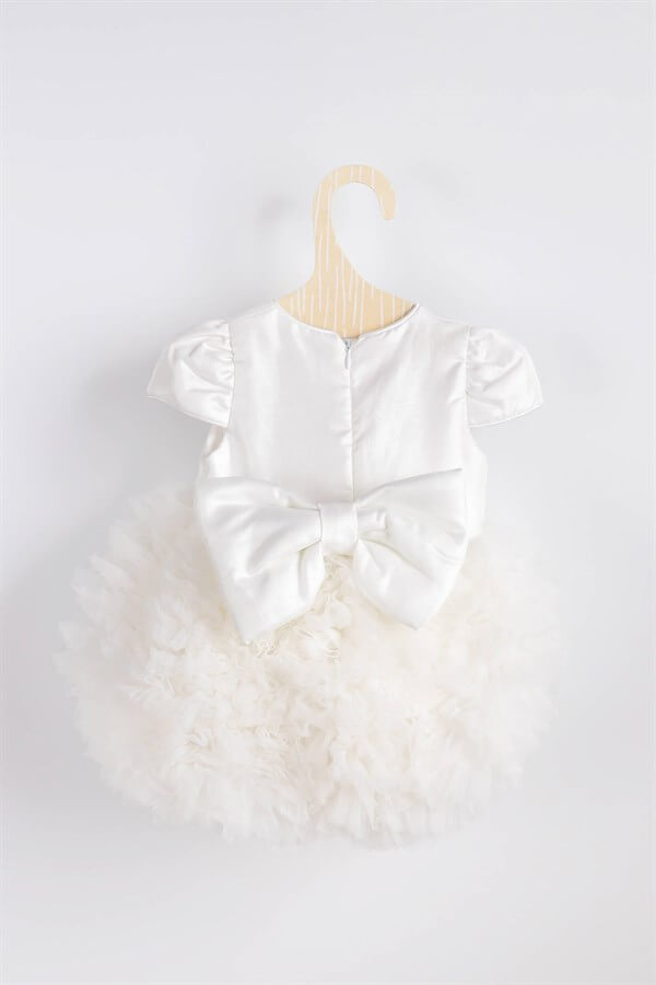 Kısa Kollu Beyaz Tütülü Bebek Prenses Elbise - Lina