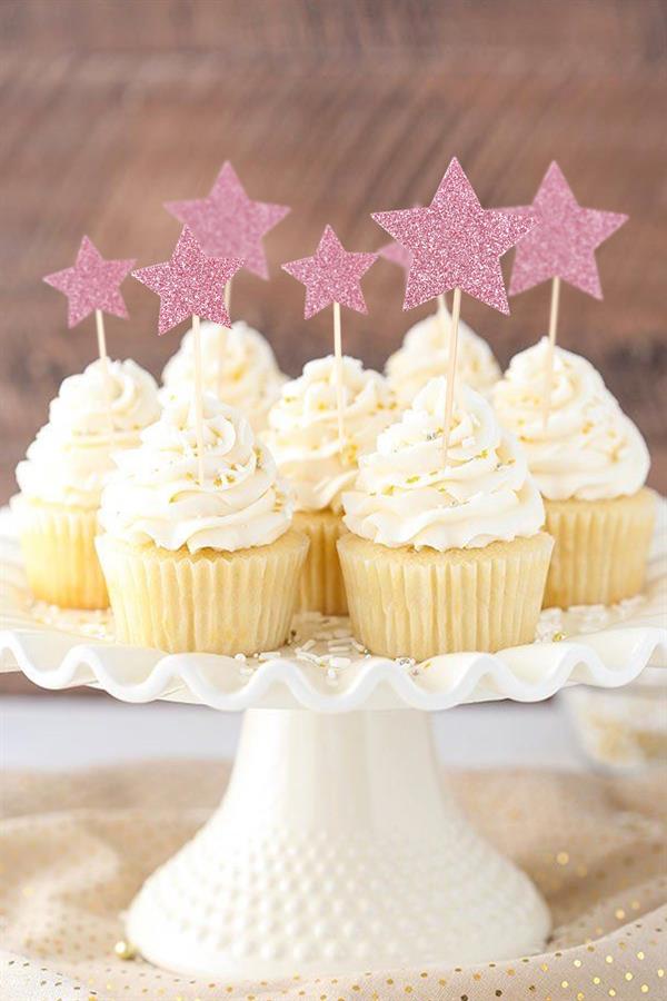 Pembe  Happy Birthday Yıldız Pasta Süsü
