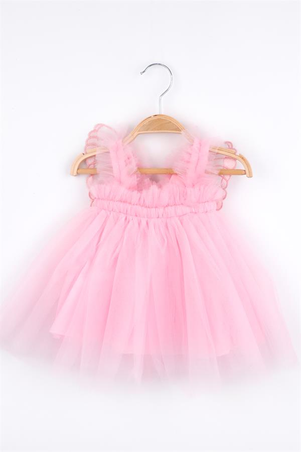 Pembe Kelebek Kanat Detaylı Kız Bebek Elbise - Essie