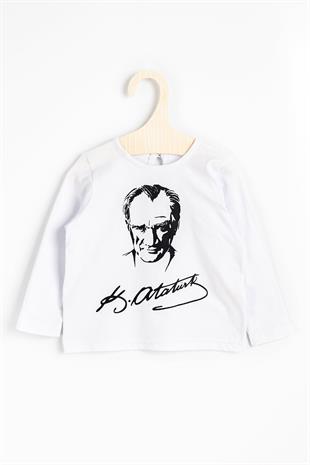 Beyaz Atatürk Baskılı Kız Çocuk Tişört