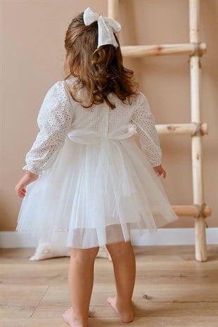 Beyaz Fisto Bluzlu Tül Etekli Kız Çocuk Elbise - Melissa