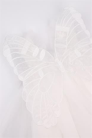 Beyaz Kelebek Kanat Detaylı Kız Bebek Elbise - Essie