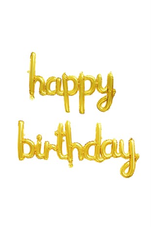 Gold Happy Birthday El Yazısı Balon Set
