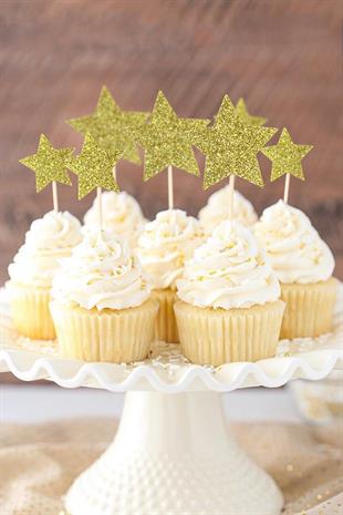 Gold Happy Birthday Yıldız Pasta Süsü