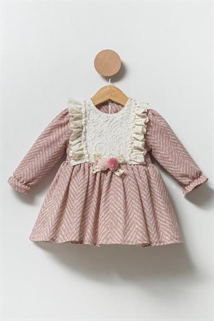Gülkuru Güpür Roba Detaylı Kız Bebek Elbise - RaysaLM1317 | Le Mabelle