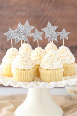 Gümüş Happy Birthday Yıldız Pasta Süsü