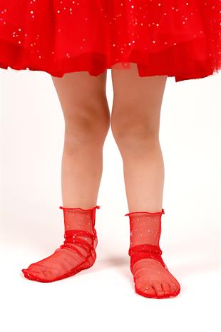 Küçük Sim Detaylı Kırmızı Kız Çocuk Tül Çorap