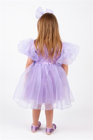 Lila Taçlı Organze Kız Çocuk Elbise - Carlene